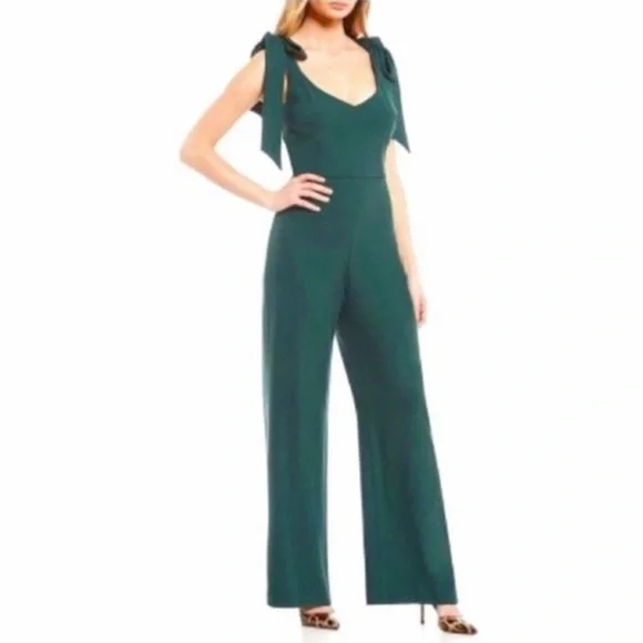 Gianni Bini Dark Green Wide Leg Jumpsuit w Tie Straps